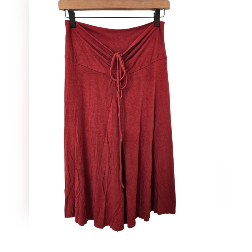Sworn Virgen Vintage Rust Red Tie Front Skirt Size Large Flowy Boho Midi Stretch - Picture 1 of 4